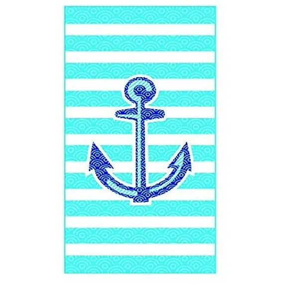 Rockin Anchor Striped Beach Towel Novelty 30" x 60" Soft Cotton Towels for Adults & Kids, Large Pool Beach Towels (Blue, Anchor)