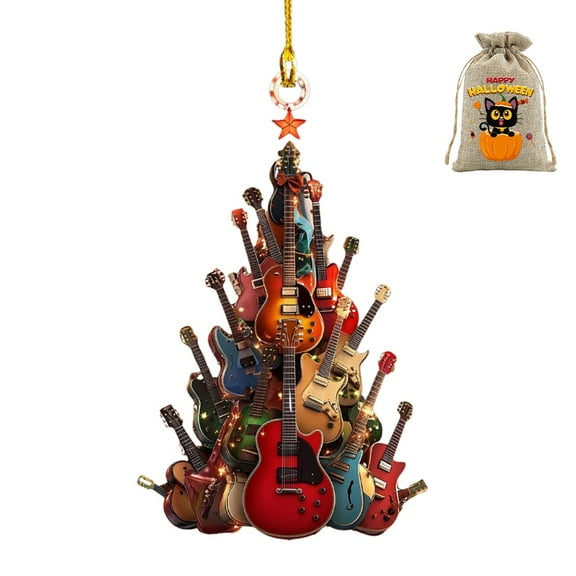 Rockin' Around the Guitar Christmas Tree Ornament, 2D Acrylic Guitar Ornaments for Christmas Tree, Musical Instrument Ornaments for Guitars Player, Music Enthusiasts and Teacher