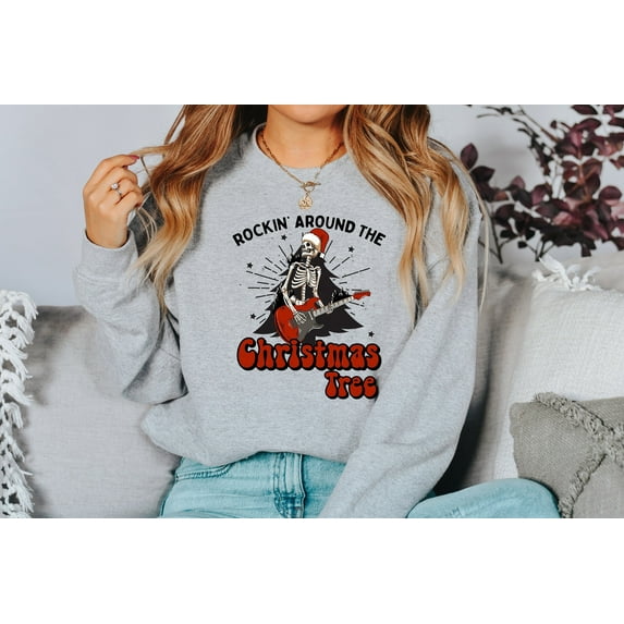 Rockin' Around Sweater, Vintage Christmas, Christmas Tree Sweatshirt, Womens Cute Santa, Xmas Graphic Pullover, Holiday Ugly Sweater 1310107215