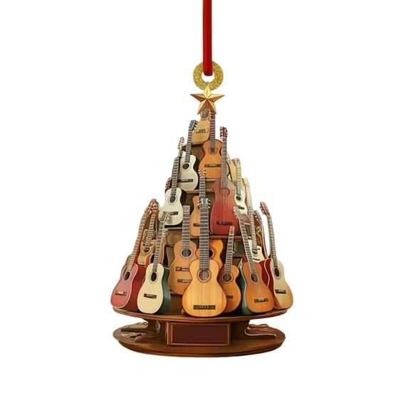 Rockin Around The Guitar Christmas Tree Ornament, 2D Flat Stacking Rock Guitar Christmas Tree Ornaments, Musical Instrument Ornament Gift, A