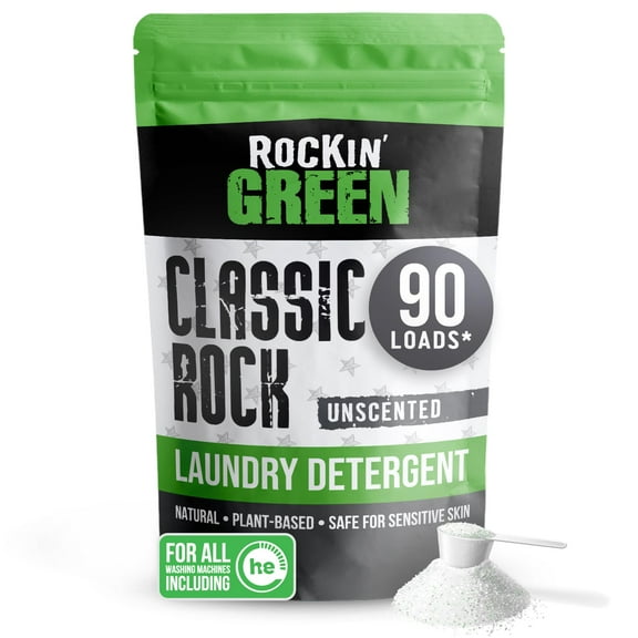 Rockin' Green Classic Rock Laundry Detergent Powder (90 Loads) - All Natural Laundry Detergent - Sensitive Skin Laundry Powder (Unscented)