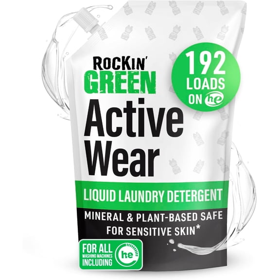 Rockin' Green Laundry Detergent, Plant based, All Natural Laundry Detergent Powder, Vegan and Biodegradable Odor Fighter, Safe for Sensitive Skin (Liquid Laundry Detergent 192 Loads - Unscented)