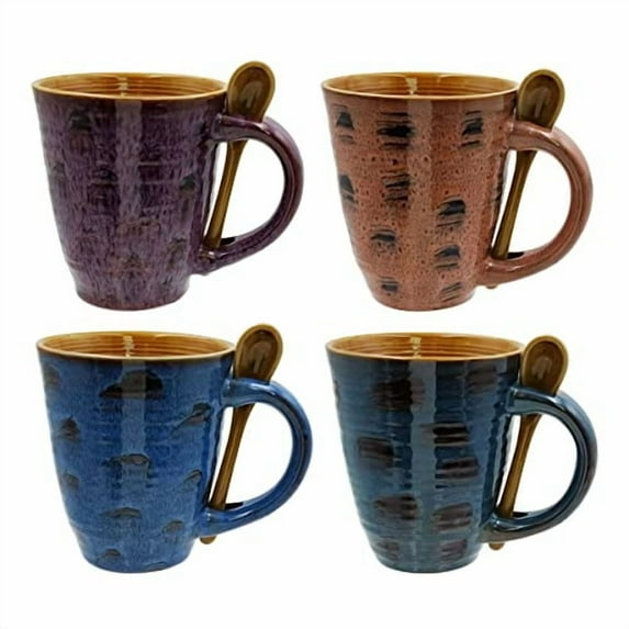 Rockin Mug Glazed Ceramic Coffee Mugs Set of 4, Large Coffee Mug with Handle Kitchen Decor Coffee Cup 16 oz Gift for Mom, Polka Dot Large Coffee Mugs Set (Assorted Colors)