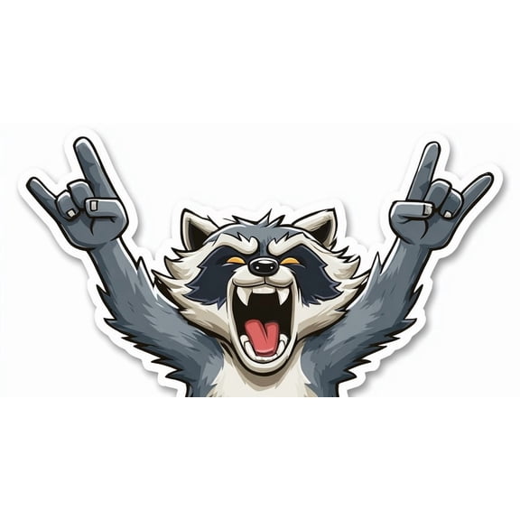 Rockin Raccoon Car Sticker  Funny Animal Vinyl Decal, Rock Hand Sign Cartoon for Cars, Trucks, Bumpers, Laptops, Windows, Waterproof Weatherproof Outdoor Auto Decor