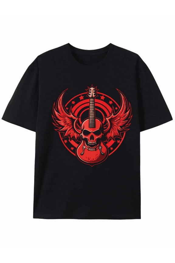 Rockin Red Skull Guitar Wings Graphic Tee