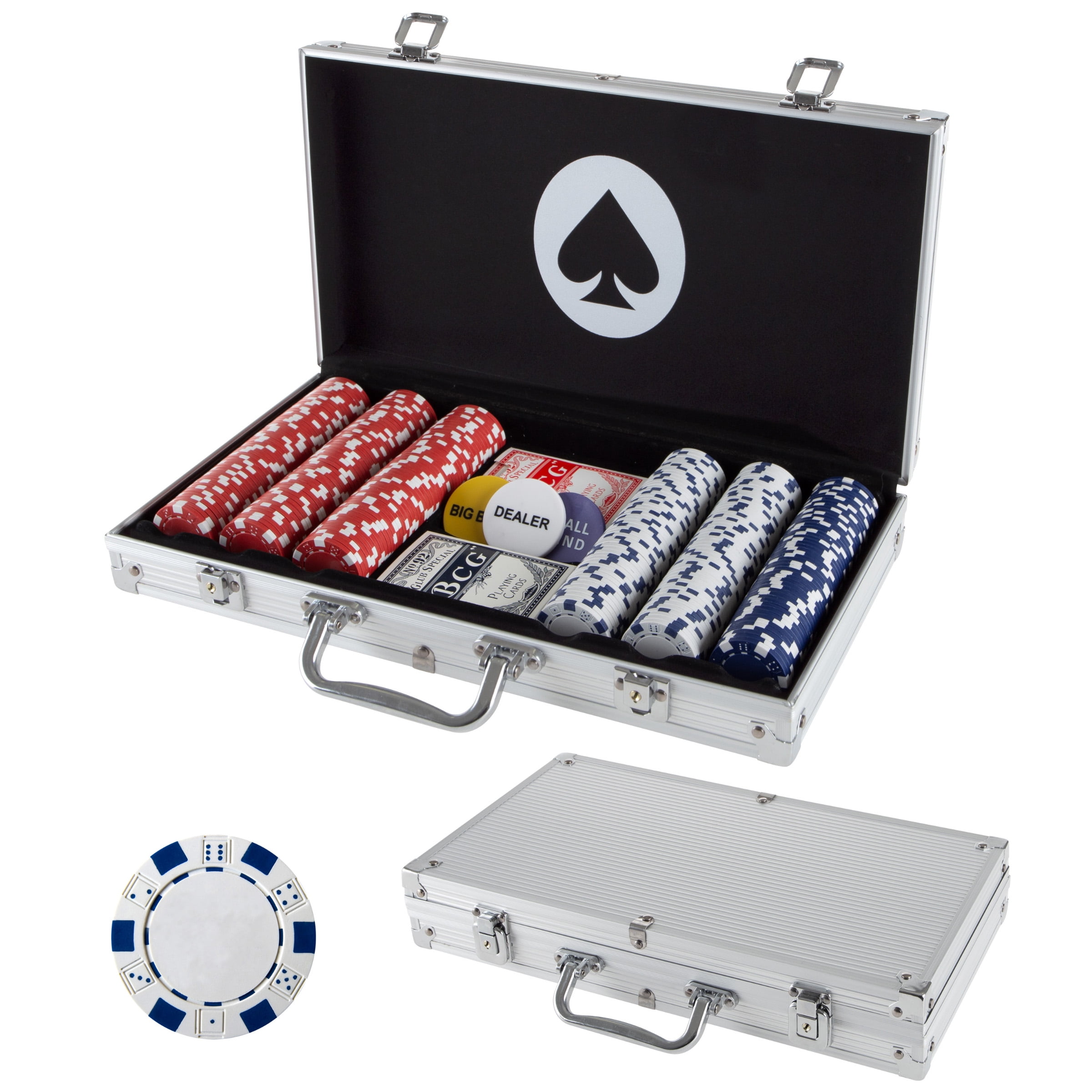 Poker Set with Cards, Buttons, Carrying Case, and 300 Poker Chips for Texas Hold'em and Blackjack Poker Set with Cards, Buttons, Carrying Case, and 300 Poker Chips for Texas Hold'em and Blackjack