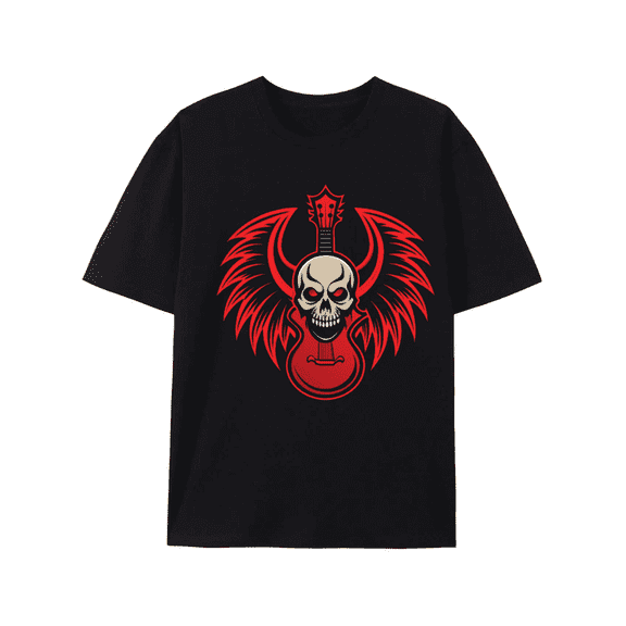 Rockin Skull Guitar Wings Graphic Tee