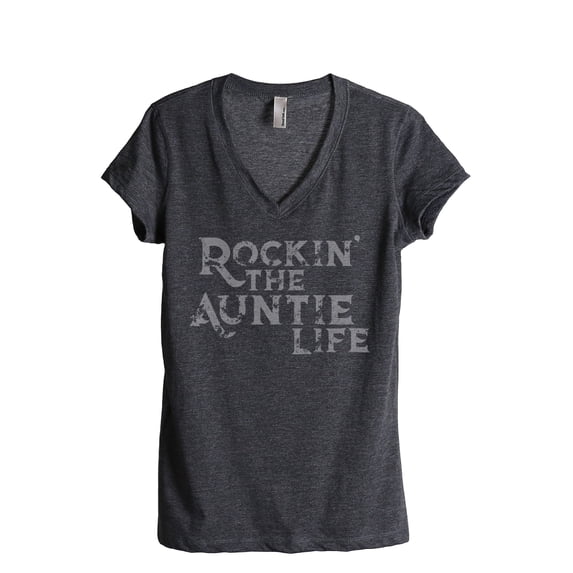Rockin' The Auntie Life Women's Fashion Relaxed V-Neck T-Shirt Tee Charcoal Grey Small