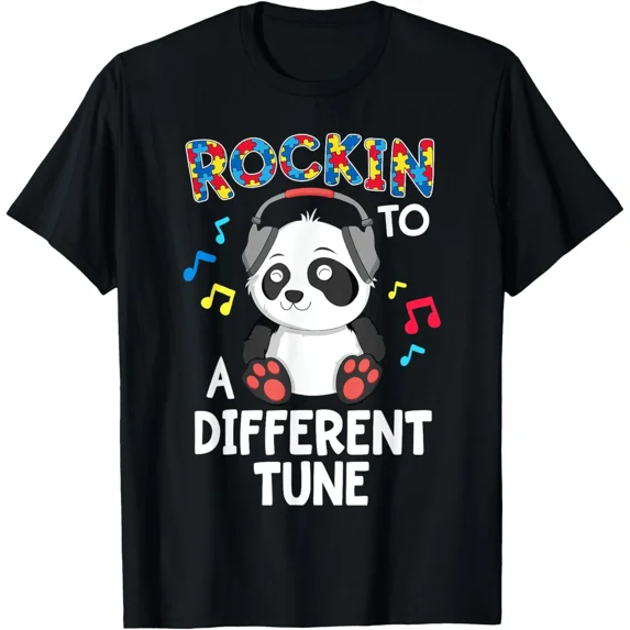 Rockin To A Different Tune Panda Autism Awareness Graphic Design Print Unisex T-Shirt Y1122, Up to Size 5XL