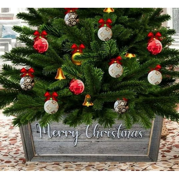 Rockin' Wood Barnwood Christmas Tree Box Made with Real Rustic Reclaimed Wood in The USA - Tree Collar décor Urban Farmhouse Style (MerryChristmas, Large)