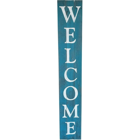 Rockin' Wood Indoor Outdoor Welcome Sign 5 Foot Vertical Rustic Reclaimed Wood Farm House Style for Front Door, Porch, or Yard, Teal with White lettering 60"x11"