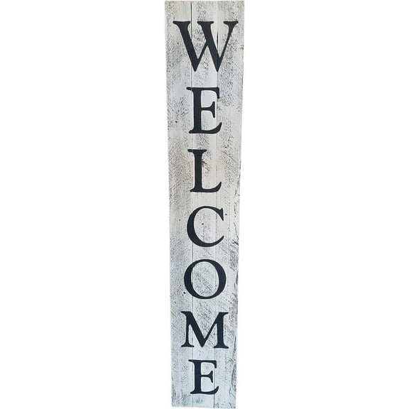 Rockin' Wood Indoor Outdoor Welcome Sign 5 Foot Vertical Rustic Reclaimed Wood Farm House Style for Front Door or Porch, White with Black Lettering