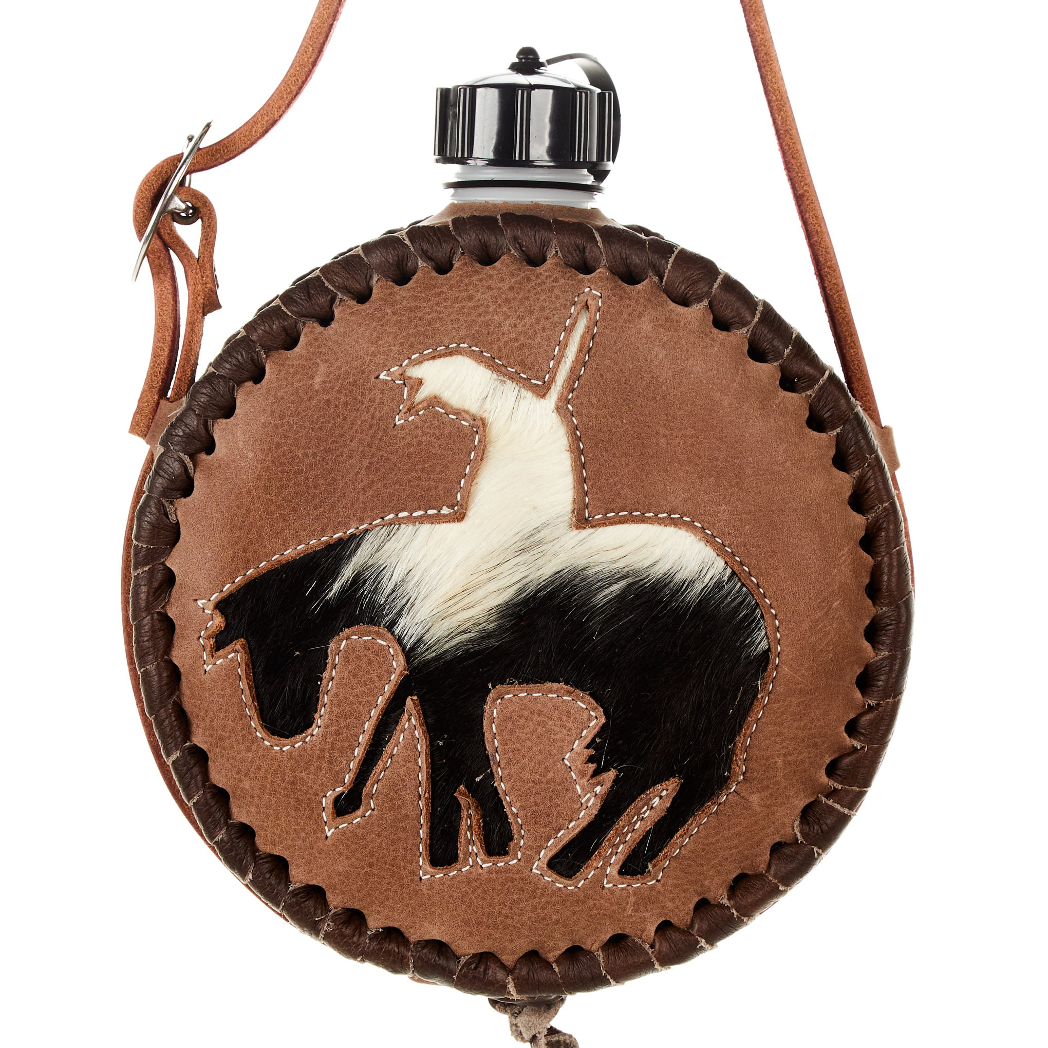 Rockin` Y Saddlery Leather-Covered Canteen with Inlay Endoftrail