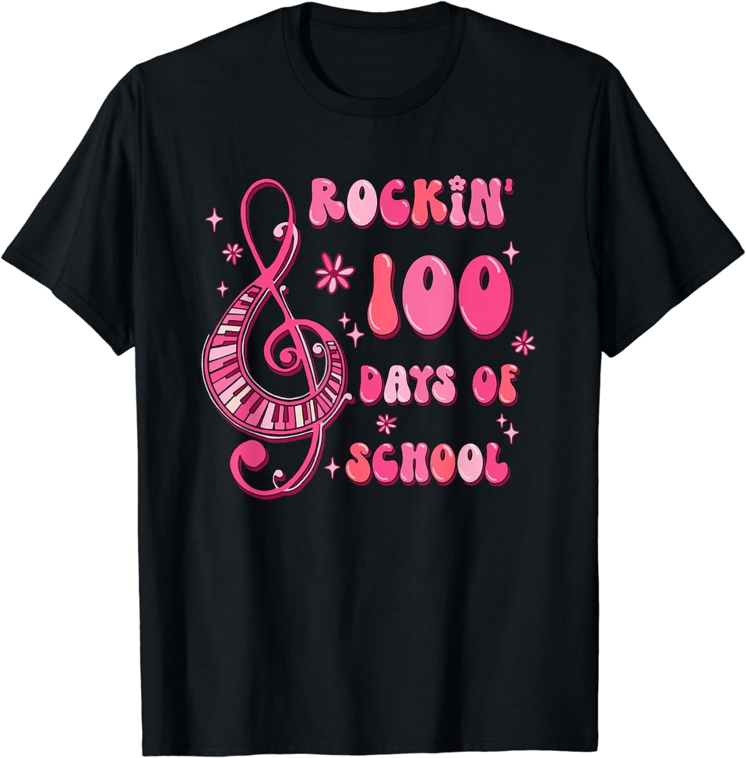 The Rocking Hundred Rocking 100 Days Of School Music Teacher Kids Students Music T-Shirt ...