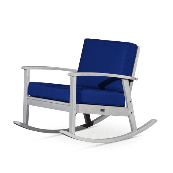 Rocking Accent Chair, Modern High Back Chair with Silver Gray Solid Wood Legs, Solid Wood Frame, Eucalyptus Fabric Cushion, Rocking Armchair for Living Rooms, Bedrooms, Offices, Navy