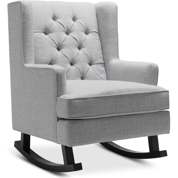 Rocking Accent Chair, Tufted Upholstered Luxury Velvet Wingback for Nursery, Living Room, Bedroom w/Wood Frame - Gray