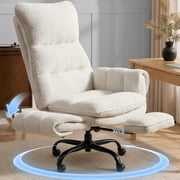 Patbrela Big and Tall Office Chair, Teddy Plush Swivel Desk Chair Ergonomic Computer Chairs with Adjustable Armrests, Beige