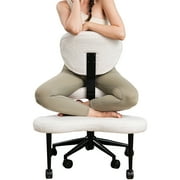 Ergonomic Cross Legged Office Chair, Adjustable Height and 360° Swivel Chair, Soft Plush Fabric, Home and Office, Off White