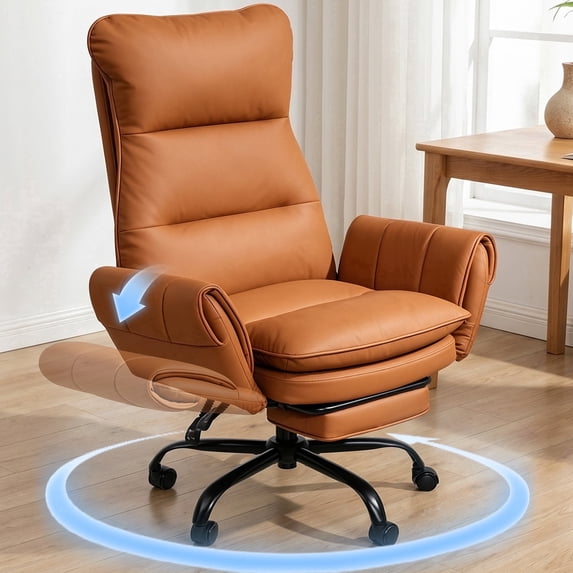 Patbrela Big and Tall Office Chair, PU Leather Swivel Desk Chair Ergonomic Computer Chairs with Adjustable Armrests, Brown