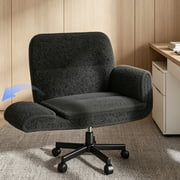 Patbrela Office Chair Teddy Plush Ergonomic Criss Cross Office Chair with Adjustable Armrests, Swivel Vanity Chair Comfy Computer Desk Chairs, Black