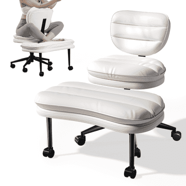 Upgraded Ergonomic Cross Legged Swivel Chair, Adjustable Height and PU Leather, Meditation Chair with Wheels, Wide Kneeling Chair with Back Support, Home and Office