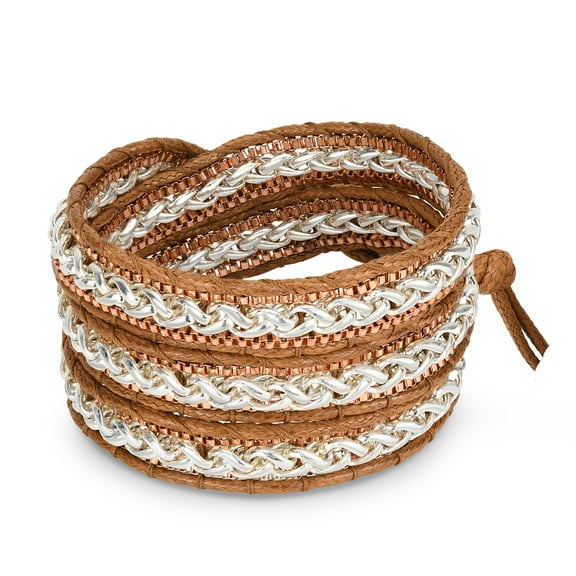 Rocking Brass Chain Snake Cord Rope Triple Wrap Bracelet
