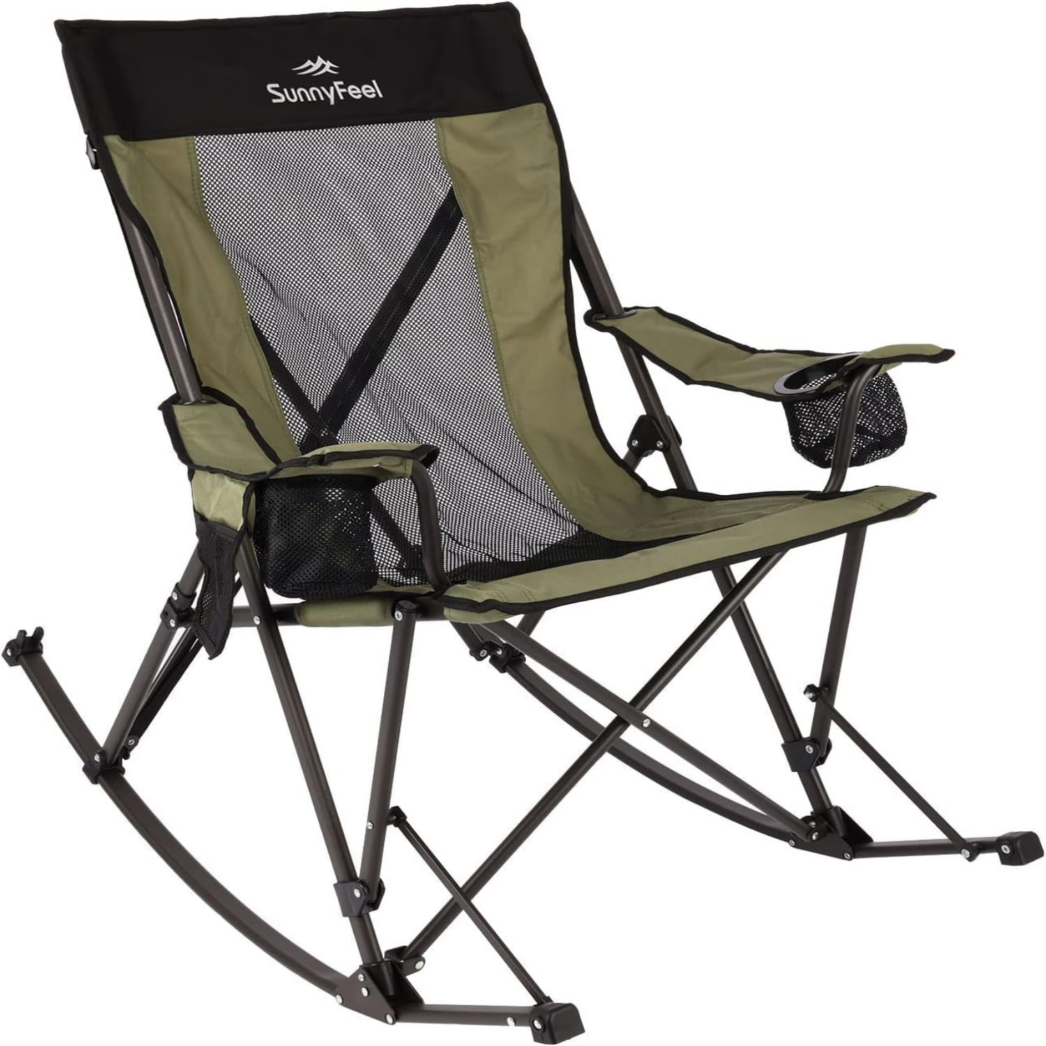 Rocking Camping Chair Folding Lawn Chairs with Cup Holder Storage