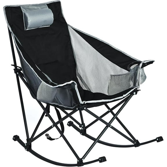 Rocking Camping Chair, Luxury Padded Recliner, Oversized Folding Lawn Chair with Pocket, Heavy Duty for Outdoor/Picnic/Lounge/Patio, Portable Camp Rocker Chairs with Carry Bag