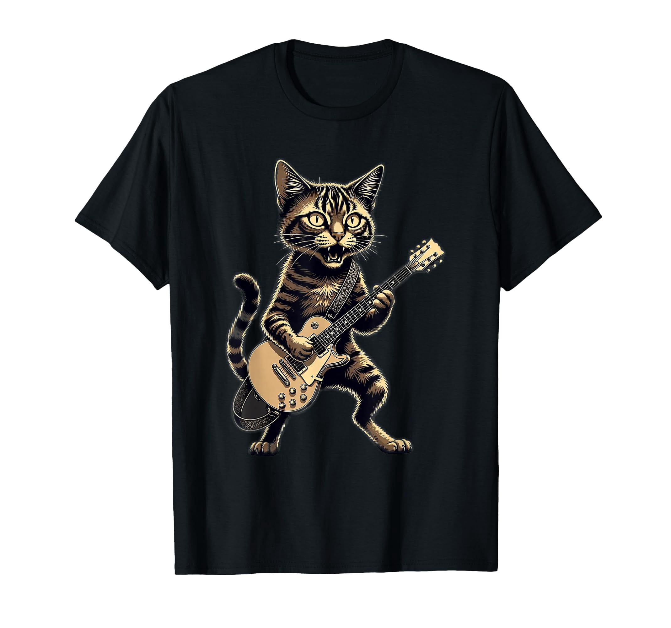 Rocking Cat Playing Electric Guitar Illustration T-Shirt for Music ...