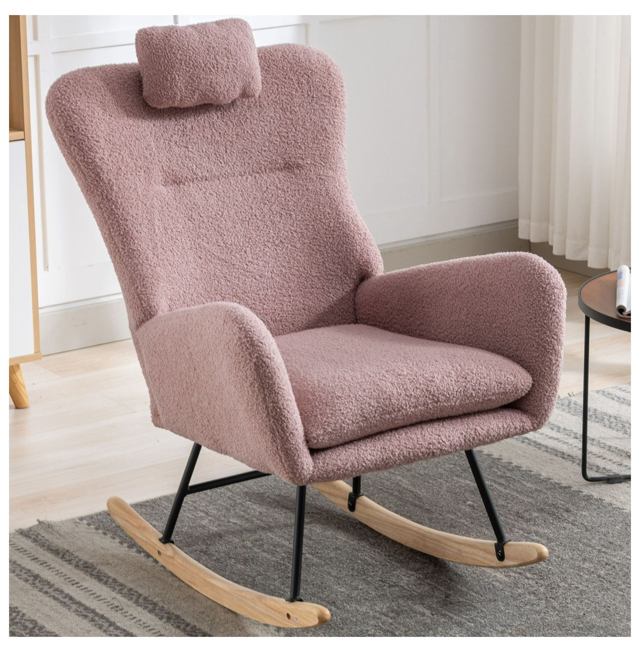 Rocking Chair 35.5 inch, Teddy Fabric Glider Rocker, Wingback Nursery ...