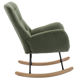 Leumius Nursery Rocking Chair 35.5 Teddy Fabric Upholstered Glider Rocker with High Backrest Modern Rocking Accent Chairs Comfy Side Chair for