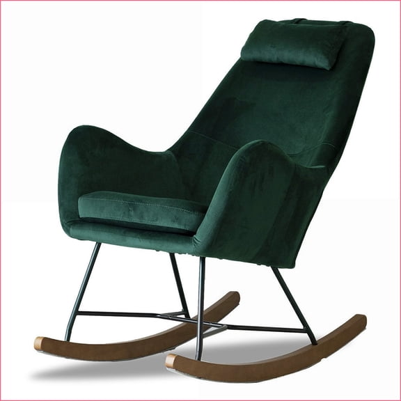 Rocking Chair, Chelsea Green Velvet | Comfortable for Home, Nursery, Living Room | Velvet | Foam