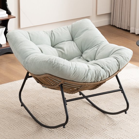 Rocking Chair,Chenille Upholstered Accent Chair with Metal Frame, Modern Rocking Accent Chairs for Nursery, Living Room, Bedroom, Apartment and Offices,350 lbs Load Capacity,Light Blue