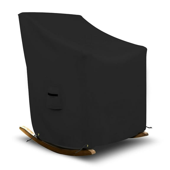 Rocking Chair Cover 18 Oz Waterproof - 100% Weather Resistant PVC Coated Patio Furniture Cover with Air Pockets & Drawstring for Snug Fit (39" (H) X 28" (W) X 33" (D) X 15" (FH), Black)