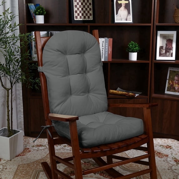 Millsilo Rocking Chair Cushion, 44" x 19" x 4" Back and Seat Cushion for Indoor Rocker Chair, Non-Slip Base with Straps & Elastic Bands, Supportive Padding, Dark Gray