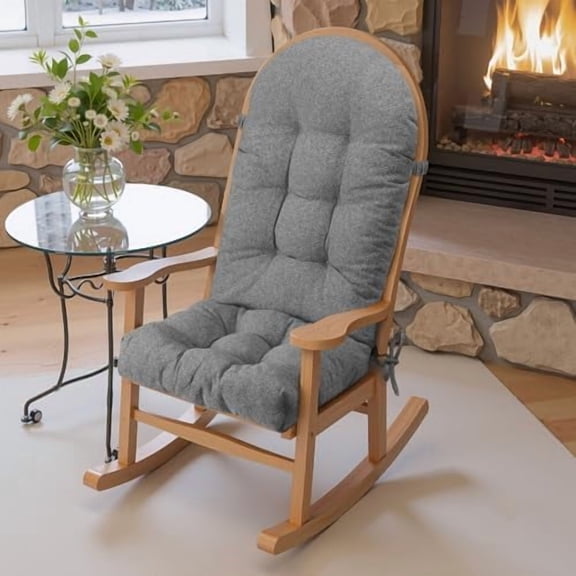 Rocking Chair Cushion - Lola Cotton-Linen Fabric, High-Density Sponge, Durable Comfort Non-Slip Bottom Tufted Seat Pads with Ties, Lola︱Slate Gray, 44x19x4 inch