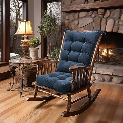 Rocking Chair Cushion Only,Tufted Non-Slip Comfortable Rocking Chair Cushions Indoor with Ties,Striped Rocking Chair Pads (Indigo Blue, 28x18/18x18)
