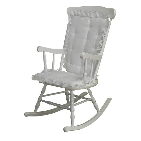 Rocking Chair Cushion Pad Set - Machine Washable Seat and Seat Back Cushions, Seat Cover or Replacement Pads for Rocker or Glider, White Eyelet