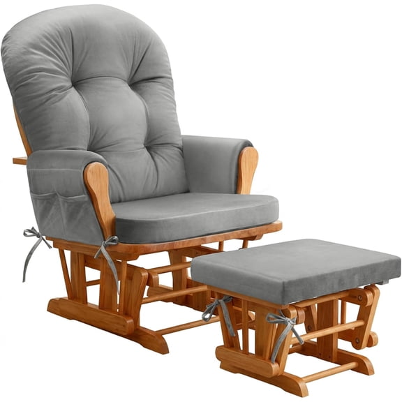 Rocking Chair Cushion Set, High Density Foam Support, with Ties and Non-Slip Bottom, Velvet Fabric Chair Pad, for Living Room, Bedroom, Patio, Replaceable Rocking Chair Pad, Grey