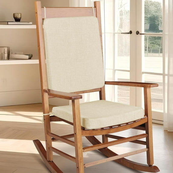 Rocking Chair Cushion Set with Machine Washable Cover Non-Slip Rocking Chair Cushions Indoor Seat and Back Pads with Ties 1 Pack, 2 Piece Set, 20"x 17"x 2" (Ivory)