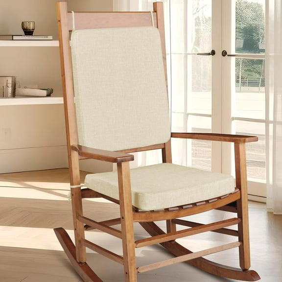 Rocking Chair Cushion Set with Machine Washable Cover Non-Slip Rocking Chair Cushions Indoor Seat and Back Pads with Ties 1 Pack, 2 Piece Set, 20"x 17"x 2" (Ivory)