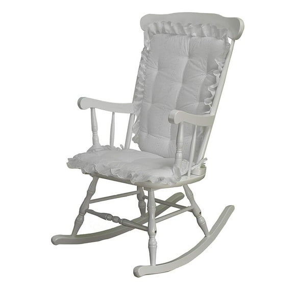Rocking Chair Cushion Set - Machine Washable Rocker Cushions, White Eyelet Seat & Back Pads for Gliders, Nursery Decor