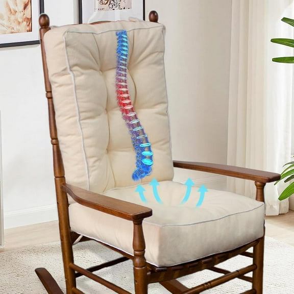 Rocking Chair Cushion, Set of Thicken Seat & Back Cushions with Memory Foam, Non-Slip Pad Ties for Indoor&Outdoor Rocker, Bei, 22x17x5/17x17x5