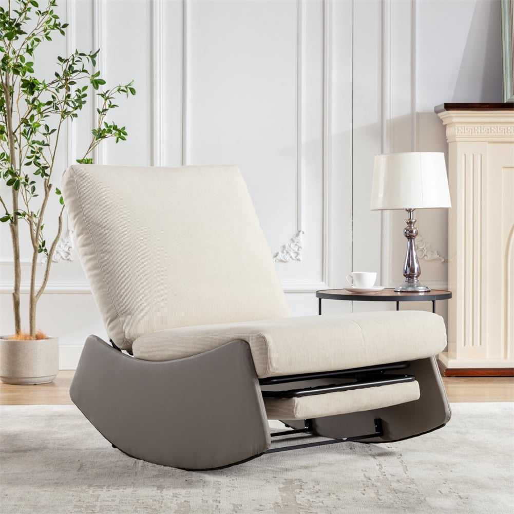 Rocking Chair with Footrest Retractable, Modern Upholstered Rocking Chair With Adjustable Backrest, Accent Reading Chair For Living Room/Nursery/Bedroom