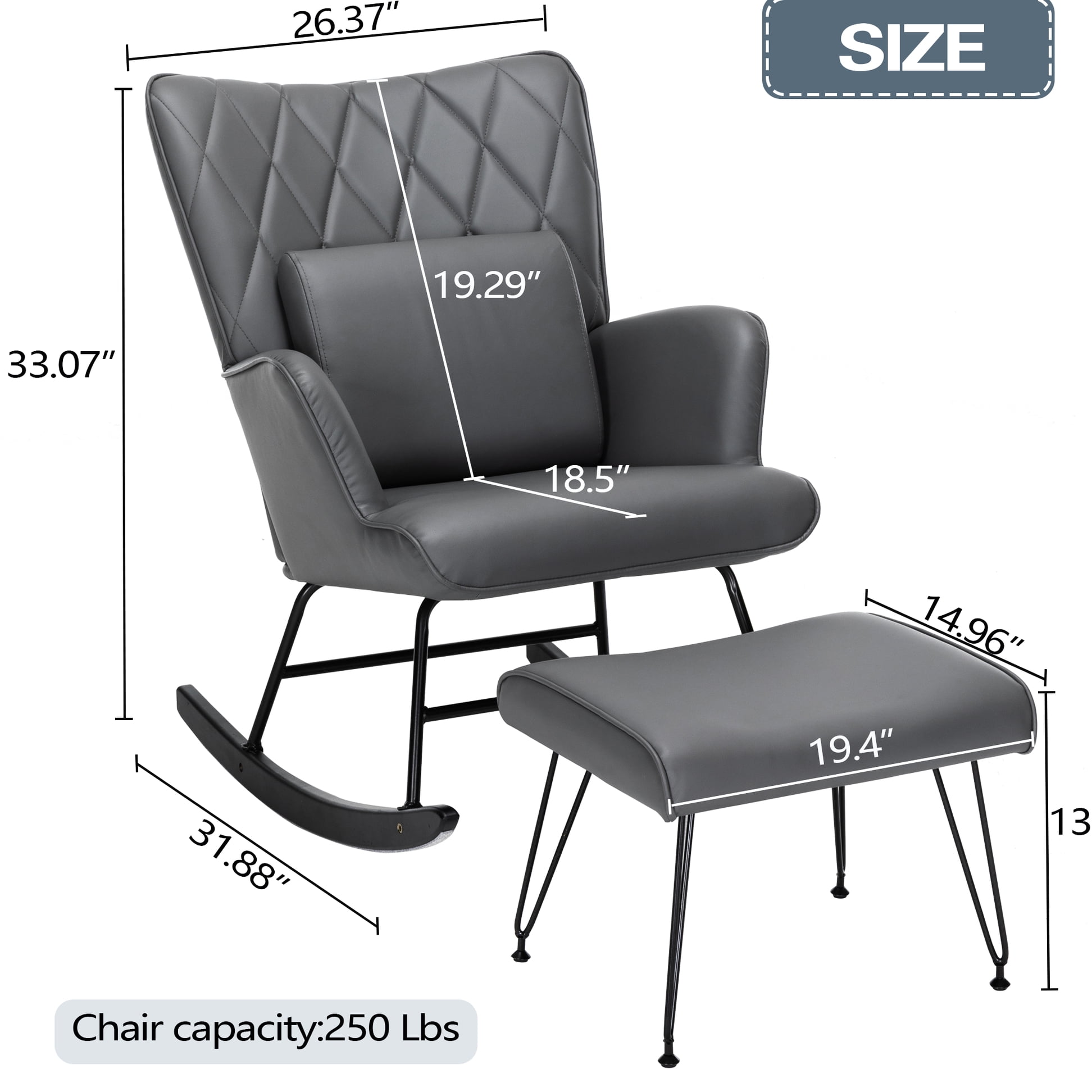 Rocking Chair For Nursery, Slip Base - Stable Comfy Grey With Extra Comfort Features