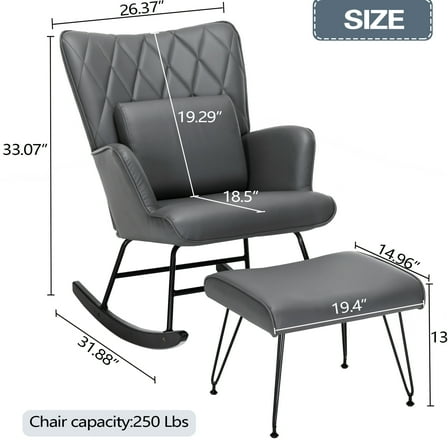 Rocking Chair For Nursery, Slip Base - Stable Comfy Grey With Extra Comfort Features