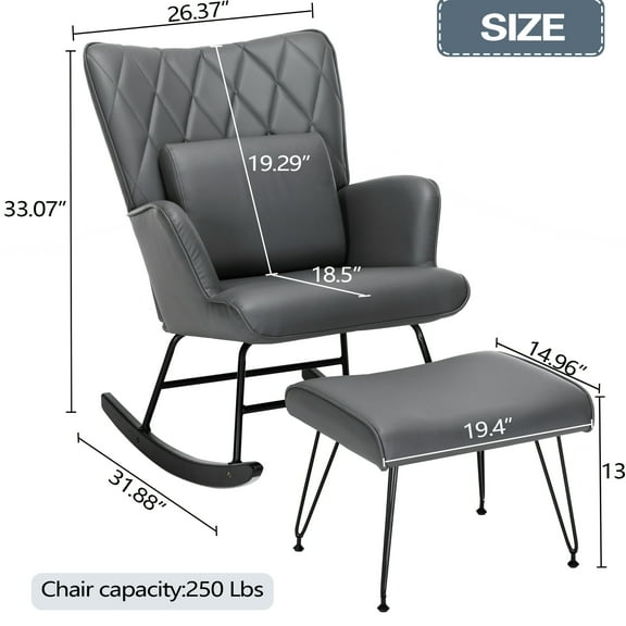 Rocking Chair For Nursery, Slip Base - Stable Comfy Grey With Extra Comfort Features