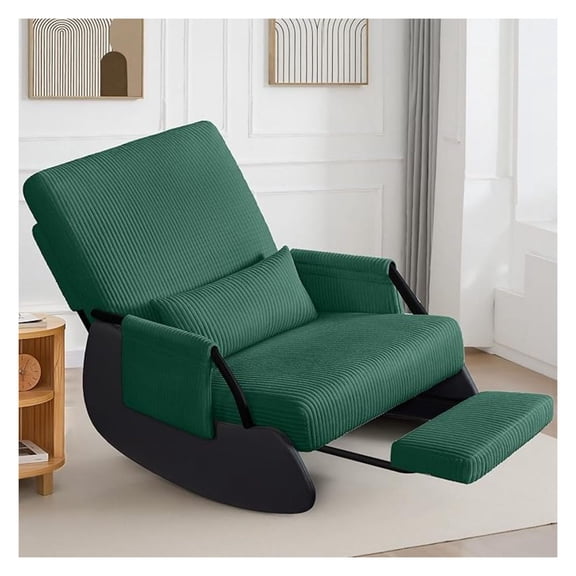 Rocking Chair , Low-Seat Glider Chair, Upholstered Rocking Chair with Side Pocket and Foot Rest, Comfortable Modern Accent Armchair Recliner for Mom Living Room Bedroom Green