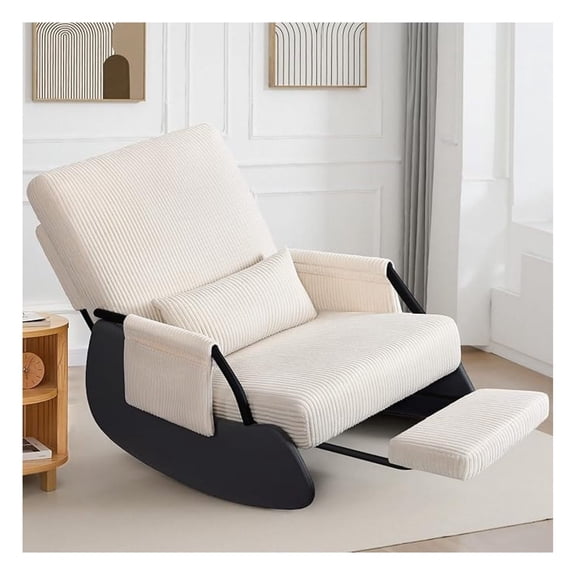 Rocking Chair , Low-Seat Glider Chair, Upholstered Rocking Chair with Side Pocket and Foot Rest, Comfortable Modern Accent Armchair Recliner for Mom Living Room Bedroom Beige