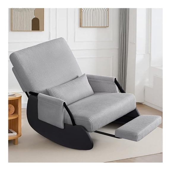 Rocking Chair , Low-Seat Glider Chair, Upholstered Rocking Chair with Side Pocket and Foot Rest, Comfortable Modern Accent Armchair Recliner for Mom Living Room Bedroom Grey
